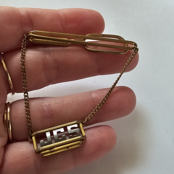 Vintage JCS tie clip silver tone monogram - Picture 8 of 12
